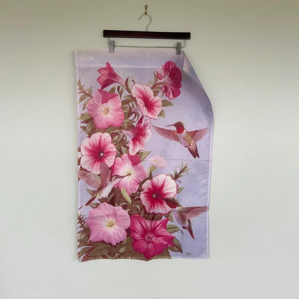 Akers Hummingbird Petunia Garden Flag Large 24x36 Pink Purple Floral Yard Decor